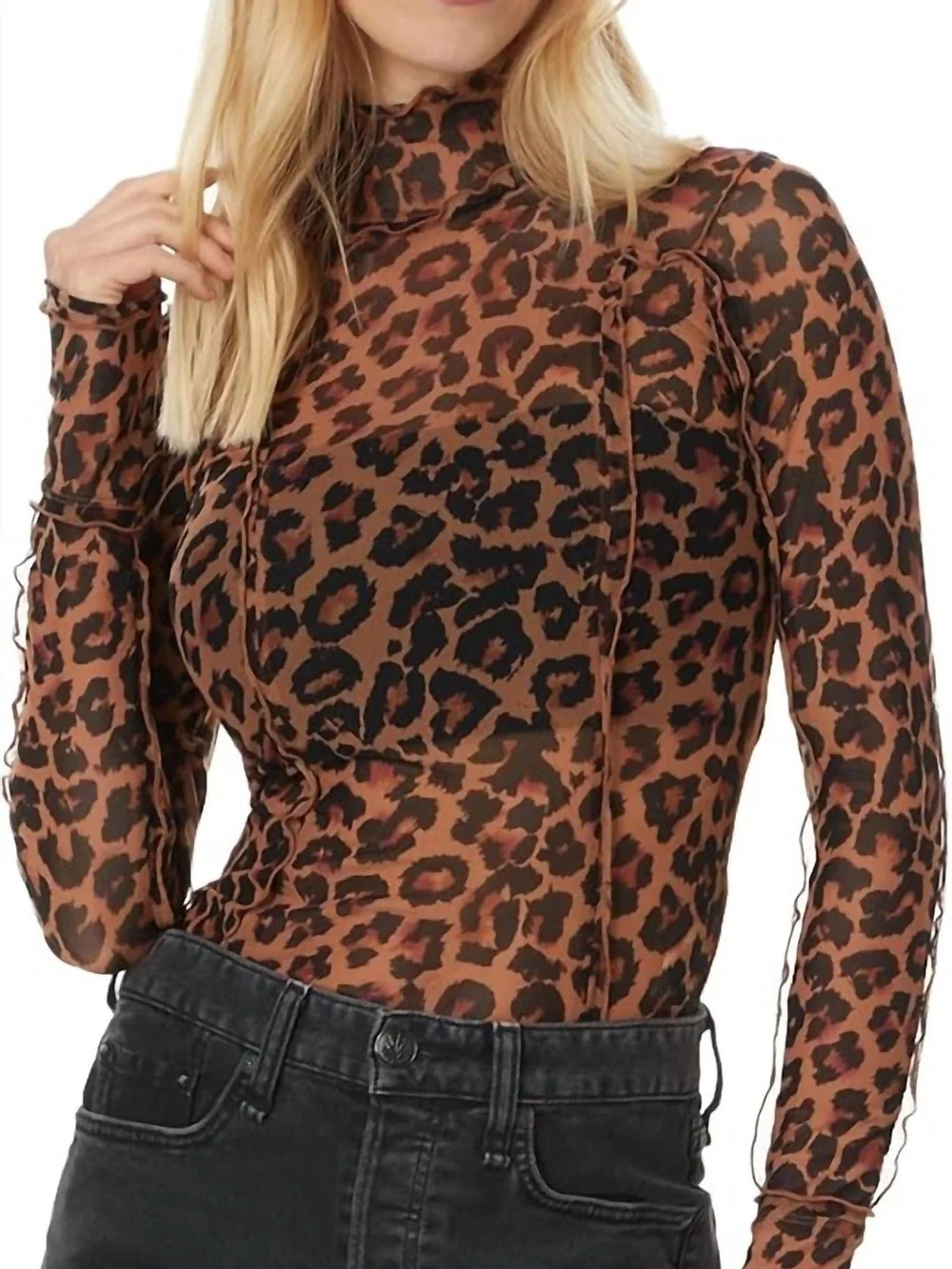 Nwot Charlie cats meow Long-Sleeve Mesh Top - Brown